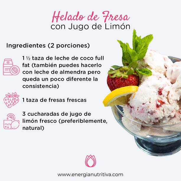 Helado saludable de fresa y leche de coco y jufo de limon